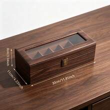 1pc Walnut Wood Watch Storage Box With Clear Glass Lid & Brass Latch, Watch Display Case With Soft Liner, Men Wristwatch Collector Organizer For Dresser Bedroom Jewelry Storage Gift - Multicolor - View 12