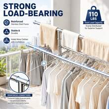 ERUIV Foldable 3-Tier Clothes Drying Rack, Drying Rack For Clothes, Towels And Bedding, Mobile Clothes Rack With Wheels, Space-Saving, Rollable And Easy To Move, With Wind Protection Strips, Ideal For Balcony, Bedroom, Bathroom And Outdoor Areas - 38-tube Folding Three-bar Clothes Hanger - View 5