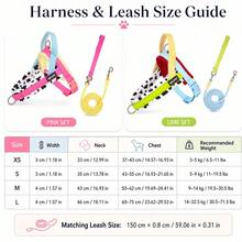 1PC New Cow Print Color Block Saddle Style Pet Dog Harness And Leash Set, Easy To Put On And Take Off, Comfortable Lining, Adjustable Size, Integrated Anti-Pull Handle, Matching Pattern Leash, Fashionable And Cute, Durable Polyester Material, Suitable For Small And Medium Dogs, Perfect For Daily Walks, Outdoor Hiking, Camping And Picnics - Green - View 7