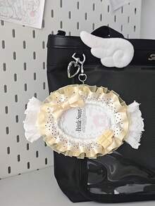 Cute Lolita Candy-Shaped Photo Card Holder, Ruffle Edge Polka Dot Organza Lace Bow Heart Decor, Sweet ID/Credit Card Sleeve, Photo Card Storage Case - Rectangle - View 17