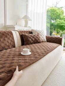 SANMOSPIN 1PC Solid Color Plush Sofa Cover - Modern Non-Slip Warm Sofa Protector, Same Color Trim Sofa Cushion, Suitable For 1-4 Seater Sofas - Machine Washable Polyester Home Decor - Coffee Brown - View 5