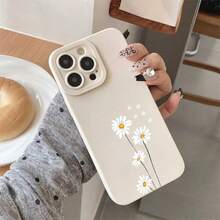 Phone Case - 1pc Minimalist White Chrysanthemum Branch Fine Hole Soft Phone Case For Iphone 17 16 15 14 13 12 11 11Pro 12Pro 13Pro 14Pro 15Pro 16Pro 11Pro Max 12Pro Max 13Pro Max 14Pro Max 15Pro Max 16Pro Max 17Pro Max 14Plus 15Plus 16Plus 17Air 7 8 - Antique White - View 2