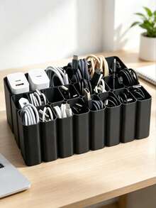 Multifunctional Storage Box, Cosmetic Organizer, Desktop Cable Organizer, Heavy Duty USB Cable Storage Box/Tray, Plastic Material, Home Miscellaneous Storage Basket, Office Desk Decor, Accessory Storage Box, Desktop Accessories, Office Supplies, Office Decor, Pen Holder, Office Small Items, Essential Electronic Accessories Organizer, Drawer Style, Suitable For Home And Office, Practical Home Storage Tool - Multicolor - View 2