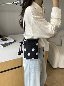 1件波點手機包 女款新式單肩斜跨迷你小包 豎向設計 超可愛手機斜挎包 適合公園散步 - 黑色 - 查看 7