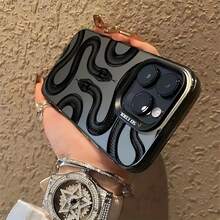 Phone Case - Mysterious Handsome Cool Two Black Snakes Tattoo Graffiti Pattern Phone Case For Iphone 16 15 14 13 12 11 Pro Max X XR XSMAX 8 7 Plus Anti-Fall Matte Back Cover - 透黑 - 查看 3