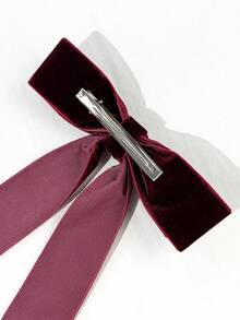 1件女款酒紅色天鵝絨蝴蝶結髮夾，法式復古頭飾，婚禮伴娘聖誕派對氛圍髮飾 - 酒紅色絲絨 - 查看 4