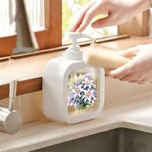 White Frame Visible Window Hand Soap Dispenser Watercolor Purple White Lily With Baby Breath Floral Print Refillable Pump Bottle Large Capacity Bathroom Kitchen Lotion Storage Container - Multicolor - View 4