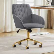 Adjustable Office Chair - Adjustable Grey Velvet - Grey - View 2