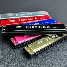 1pc Metal 24-Hole C-Key 6-Color Double-Row Harmonica, Student Gift, Early Education Children's Musical Instrument For Beginners - Black - View 5