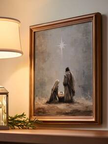 1pc Christmas Nativity Stable Mural Poster, Star Of Christmas Religious Wall Decor Painting For Living Room Bedroom, Unframed - Cartoon - View 3