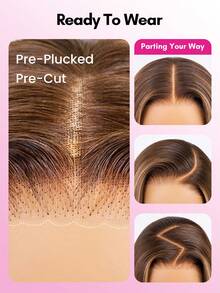 ISEE 30 Inch Brown Highlighted Straight Hair Ready-To-Wear Glueless Wig 7x5 HD Lace Closure Virgin Hair 8-30 Inch 180% Density Pre-Plucked Hairline Pre-Cut Lace Women's - S4/27 - View 6