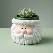 1 Pc Christmas Snowman Santa Claus Resin Succulent-Planter Pot With Drainage Hole, Cartoon Mini Flower Container For Small Succulents, Desktop Window Sill Holiday Home Office Decor - Elder - View 3