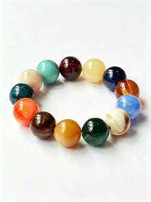 1pc Bohemian Round Bead Faux Agate Exaggerated Minimalist Women's Beaded Bracelet Party Gathering Multicolor-Mixed Color Random - Bracelet - View 4