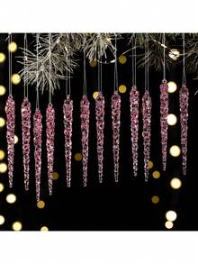 12pcs Clear Acrylic Icicle Hanging Ornaments With String - Rustic Christmas Tree Decor, Hanging Prism Lights, Suitable For Holiday Home Decoration, Tree Ornaments, Holiday Lighting, Theme Party Decor, Christmas Decoration - Multicolor - View 15
