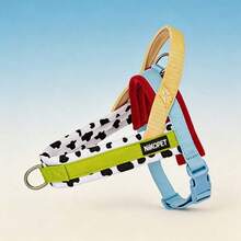 1PC New Cow Print Color Block Saddle Style Pet Dog Harness And Leash Set, Easy To Put On And Take Off, Comfortable Lining, Adjustable Size, Integrated Anti-Pull Handle, Matching Pattern Leash, Fashionable And Cute, Durable Polyester Material, Suitable For Small And Medium Dogs, Perfect For Daily Walks, Outdoor Hiking, Camping And Picnics - Green - View 12