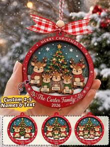 Custom Reindeer Christmas Ornament, Farmhouse Christmas Tree Hanging Decor, Personalized Family Name Keepsake, Festive Home Accent, Customized 2-5 Names Holiday Decor, Customizable Text Christmas Gift For Family, Father, Mother, Merry Christmas - Style C - View 1