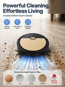 Mini Robot Vacuum Cleaner Automatic Dust Collection, Slim Design, And Efficient Cleaning Of Hard Floors USB Charging Compact Smart Sweeping Vacuum Cleaner For Removing Pet Hair, Dust, And Small Debris - Gold - View 1