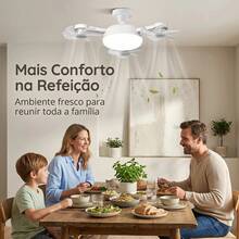 Ventilador de Teto Lustre LED E27 Silencioso com Controle Remoto 3 Mini Helices Integradas Bivolt - Branco - Visão 8