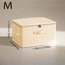 Foldable Linen Storage Box With Zipper Lid, Washable Dust-Proof Clothing Storage Bin With Handle, Collapsible Wardrobe Organizer, Suitable For Underwear, Clothing, Bedding And Miscellaneous Items - Beige - View 8
