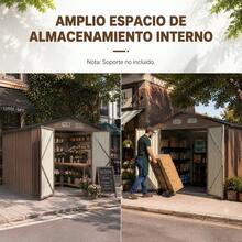 Cobertizo Metálico Para Jardín 238x364cm, Puertas Dobles Con Cerrojo Para Almacenamiento De Herramientas, Caseta Exterior Resistente Para Patio Trasero - Caqui - Ver 8