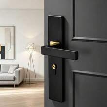 1 Set Metal Door Lock, Includes Lock Cylinder And 2 Handles, Comes With 3 Keys, Elegant Handle Design, Quiet Lock Body With Synchronized Indoor Safety Button, Indoor Door Lever Lock, Suitable For Bedroom And Indoor Room Doors - Multicolor - View 2