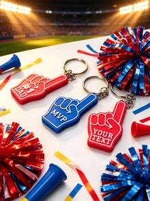 1Pc Personalized 3D Printed Foam Finger Keychain - Custom Text Sports Fan Keyring, #1 Fan Team Spirit Accessory, Varsity Style Keychain , Graduation, Sports Events, Games, Gifts & More - Multicolor - View 6