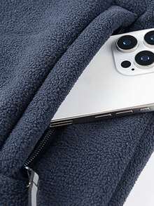Men's Winter Thick Fleece Jacket, With Multiple Zipper Pockets, Hooded Cardigan Jacket, Suitable For Outdoor Activities - Navy Blue - View 6
