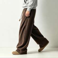Casual Textured Fabric Straight Leg Pants For Men - Coffee Brown - View 2