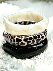 3pcs/1pc Exaggerated Geometric Asymmetrical Resin Acrylic Bracelet Set, Bohemian Style, Multi-Functional Jewelry Accessory, Suitable For Daily Wear And Beach Vacation, Can Be Worn Individually Or Layered, Also Suitable As Birthday Gift For Family - Multicolor 3 - View 1