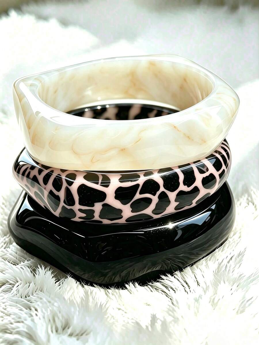 3pcs/1pc Exaggerated Geometric Asymmetrical Resin Acrylic Bracelet Set, Bohemian Style, Multi-Functional Jewelry Accessory, Suitable For Daily Wear And Beach Vacation, Can Be Worn Individually Or Layered, Also Suitable As Birthday Gift For Family - Multicolor 3 - View 1