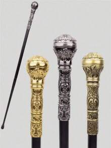 1pc Vintage Detachable 2-Section Walking Cane, Multi-Color Paisley Floral Pattern, Distressed Metal Texture Plastic Scepter Staff, Holiday Gift Halloween - Multicolor - View 2