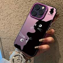 High-Quality Matte Drop-Proof Phone Case For IPhone 11, 12, 13 Pro Max, 14, 15, And 16 Series - Cat Design - 透紫 - 查看 1