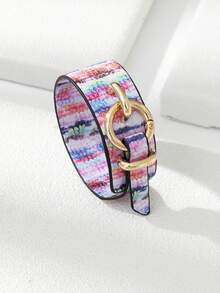 1pc Women's Exaggerated Fashion Personalized Buckle Colorful Pattern Leather Bracelet Suitable For Daily Wear - Multicolor - View 2