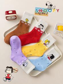 SNOOPY 1/5/10 Pairs Snoop Sock Japanese Style Layered Contrast Color Design Men's Mid-Calf Sports Socks, Fun Gift Socks - Multicolor - View 4
