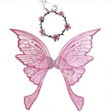 New Adult Gold Foil Phoenix Tail Butterfly Wings Fairy Wings Back Decor Holiday Party COS Costume 2pcs Set,Halloween - Multicolor - View 1