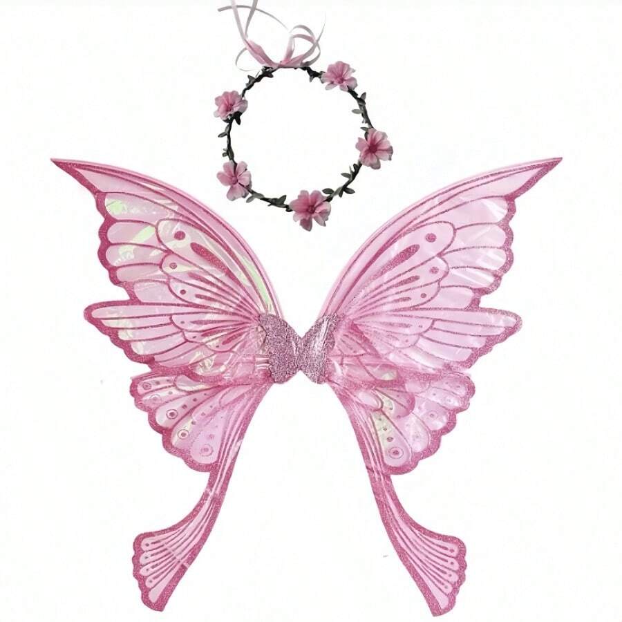 New Adult Gold Foil Phoenix Tail Butterfly Wings Fairy Wings Back Decor Holiday Party COS Costume 2pcs Set,Halloween - Multicolor - View 1