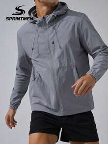 1pc Dark Grey Hooded Men's Casual Jacket, Lightweight & Comfortable, Hooded Drawstring, Outdoor Men's Top, Sporty Style, Machine Washable, Hiking, Camping, Daily Commute, Men's Casual Jacket - Grey - View 6