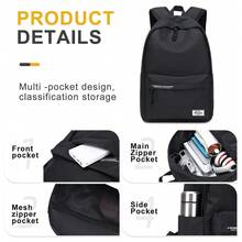 Minimalist Solid Color All-Match Backpack, Ins Style Student School Bag, Large Capacity Waterproof Wear-Resistant Laptop Backpack, Lightweight Pressure-Reducing Commuter Backpack, Japanese Style Versatile Casual Backpack, Middle School High School College Student School Bag, Daily Travel Short Trip Bag, Multi-Pocket Storage Backpack, Unisex Versatile Campus Travel Backpack - Multicolor - View 3