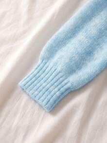 Cardigan Rajut Lembut Warna Biru Muda dengan Kancing Depan, Leher V, dan Bahu Jatuh untuk Wanita, Gaya Y2K Chic Kasual, Cocok untuk Kembali ke Sekolah, Acara Homecoming, Natal, Musim Gugur, dan Musim Dingin. - Biru - View 6