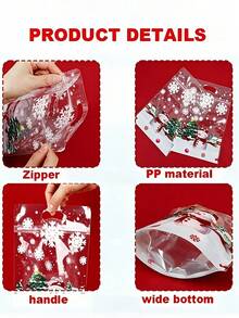 100pcs New Christmas Gift Tote Bags, 100/50/1pc Self-Standing Bags With Festive Snowflake And Tree Pattern Design, Perfect For Parties, New Year Celebrations, Holiday Party Favors, Kitchen Storage, Party Giveaways And Christmas Use - Multicolor - View 10