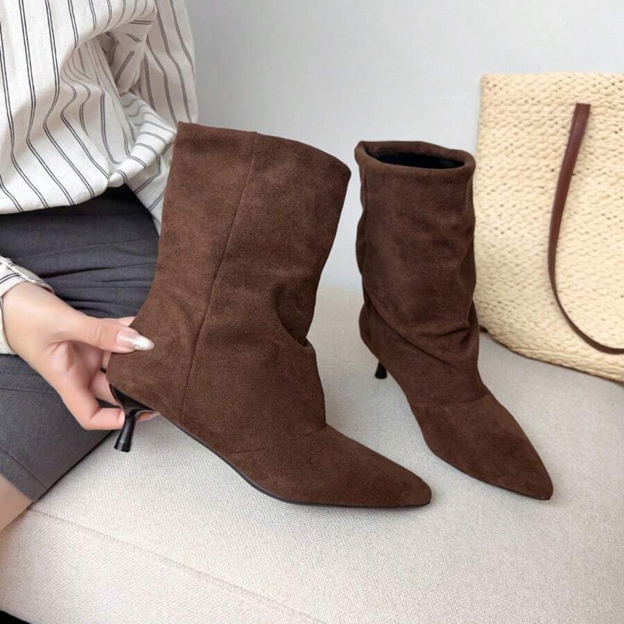 Women's French Style Versatile Ankle Boots, New Autumn/Winter Thick Heel Back Zipper Fashion Ankle Boots, Size Runs Large, Suggest Choosing One Size Smaller