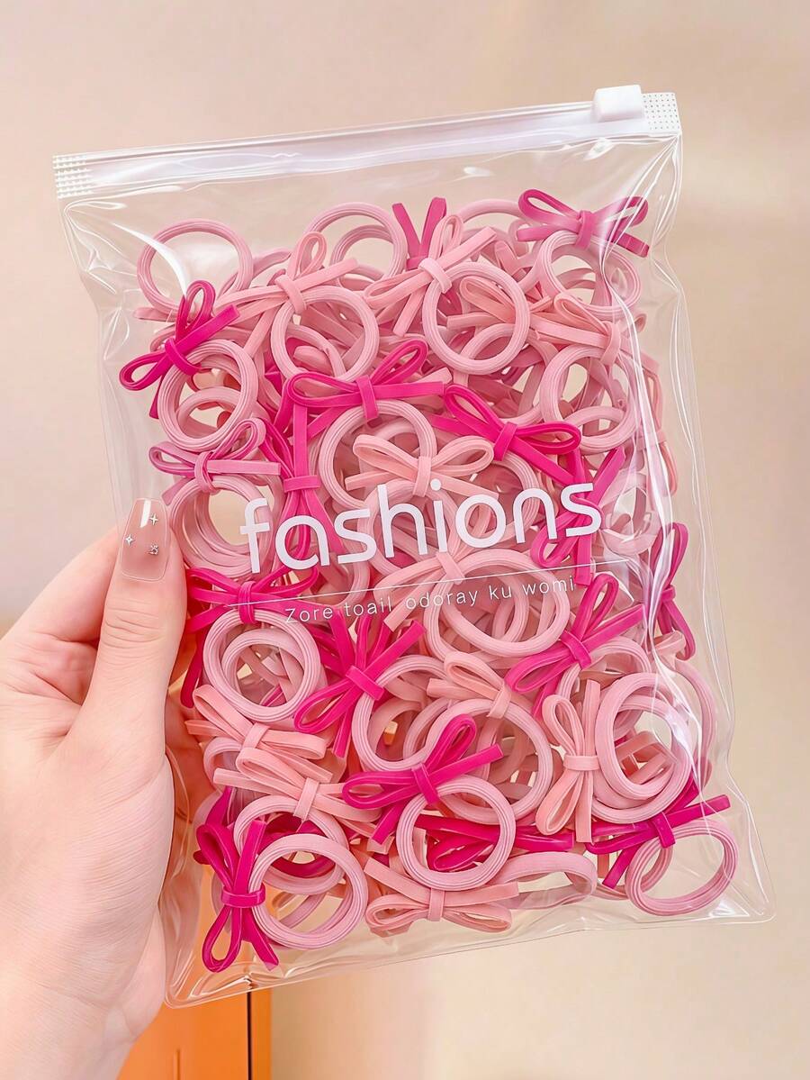 20/10pcs Pink Fabric Bow Hair Ties, High Elasticity Durable Non ...