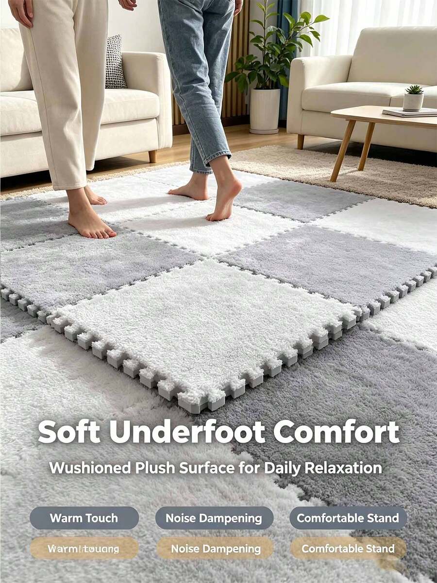 16-Piece Household Solid Color Splicing Mat, Decorative Bedroom Puzzle, Thickened Foam Floor Carpet Mat, Plush, Customizable Solid Color Splicing Mat.Bedrooms, Living Rooms, Cloakrooms, Rental Home Decoration, Front Adhesive Decoration, Bedside Adhesive, Sticker, Fabric Patch, Floor Protection, Mattress, Holiday Decoration