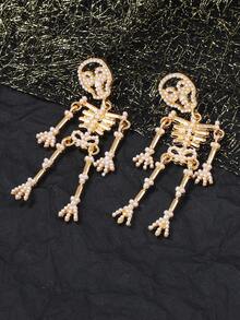 1 Pair Halloween Colorful Rhinestone Skeleton Frame Earrings, Dynamic Swinging Gothic Style Party Atmosphere For Women - Skull Frame  Earrings - View 3