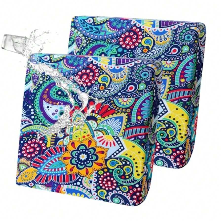 FORCHEER - Juego de 2 fundas impermeables para cojines de patio, de 19 a 24 pulgadas, estampado, fundas elásticas para exteriores para muebles de patio con hebillas, lavables - Multicolor - Ver 1
