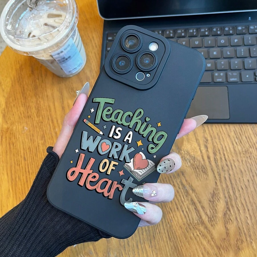 Premium Angel Eyes Phone Case With Teaching Is A Work Of Heart Pattern Cartoon Animation UV Printing Phone Cover 360 Degree Full Protection For IPhone 17 11 12 13 14 15 16 Pro Max Plus Mini For Smartphone Best Gift Lightweight And Comfortable Touch - 黑色 - 查看 1