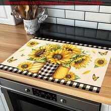 (Hot !!) 1pc Sunflower 2D Printed Flat Stove Protector Mat, Rubber Non-Slip Heat-Resistant Stove Cover Pad, Suitable For Induction Cooktop, Glass Stove, Multi-Function Anti-Scratch Mat, Best Choice For Oven, Washing Machine, Dryer, Kitchen Decor - Multicolor - View 6