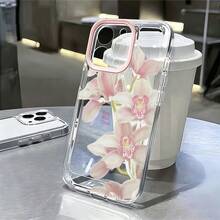 1件 粉色蝴蝶花紋新款個性化邊框 2合1 透明全包覆 TPU 防震時尚手機殼，適用於 iPhone 11 12 13 14 15 16 17 Pro Max - 彩色 - 查看 5