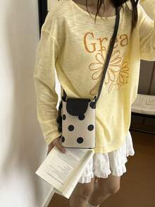 1件波點手機包 女款新式單肩斜跨迷你小包 豎向設計 超可愛手機斜跨包 - 白色 - 查看 6