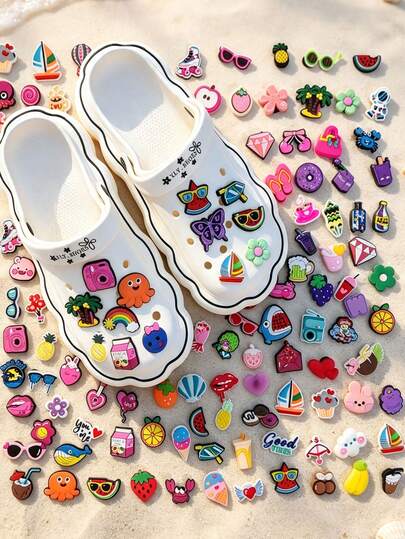 10/20/30/50/100pcs Summer Element Shoe Charms Shoe Buckles Shoe Decorations DIY Detachable, Essential Summer Elements Suitable For Boys Girls Women Dress-Up Props, Fun Little Gifts For Friends